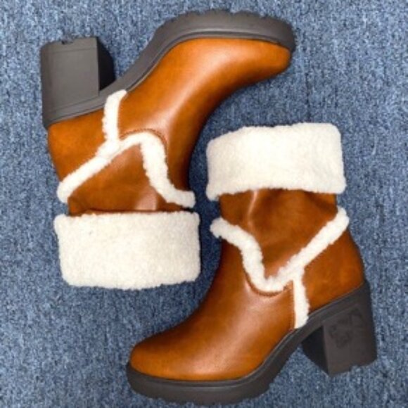 JustFab Ellie Trim Heeled Sherpa Lined Women's Boot Size 6 Tan/Brown - Picture 1 of 8